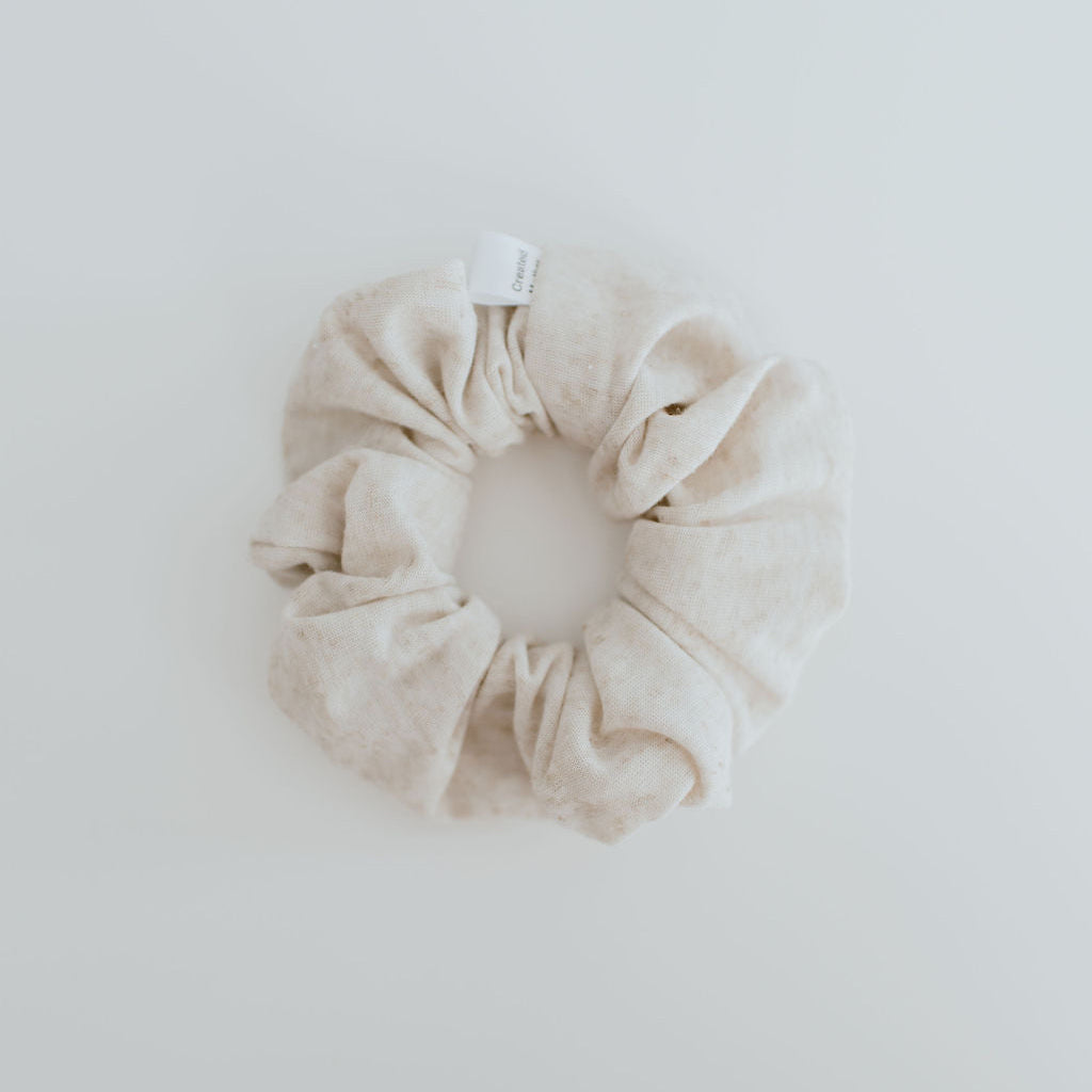 Large oatmeal earthy neutral scrunchie by Created Mother