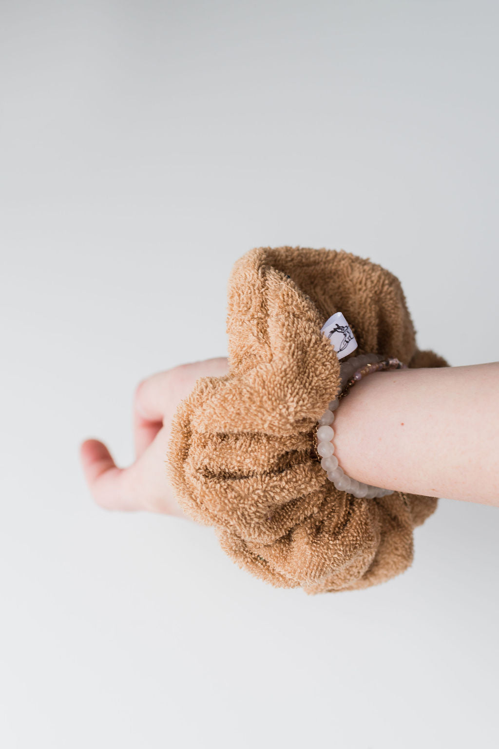 Teddy bear brown towel scrunchie by created mother