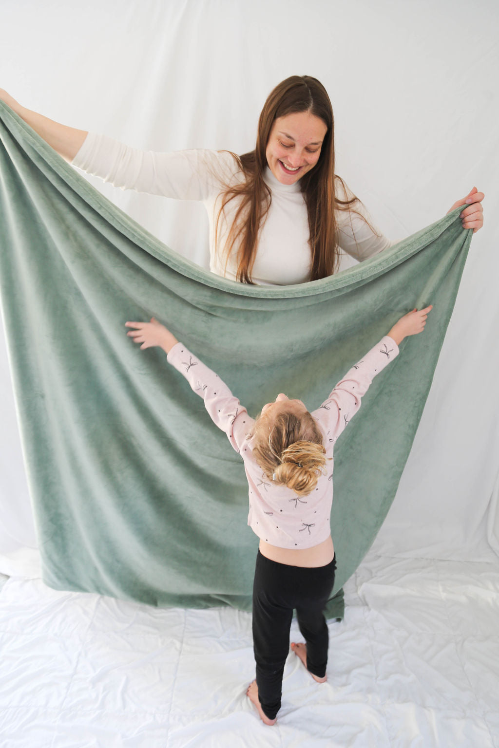 Large cozy green blanket handmade in Canada by created mother