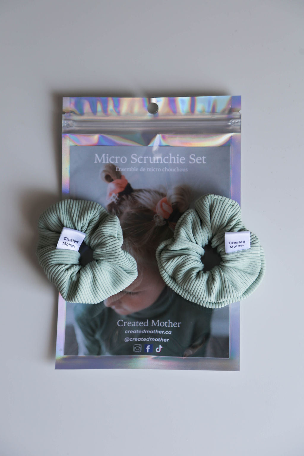 Sage Green Ribbed SWIM micro scrunchies