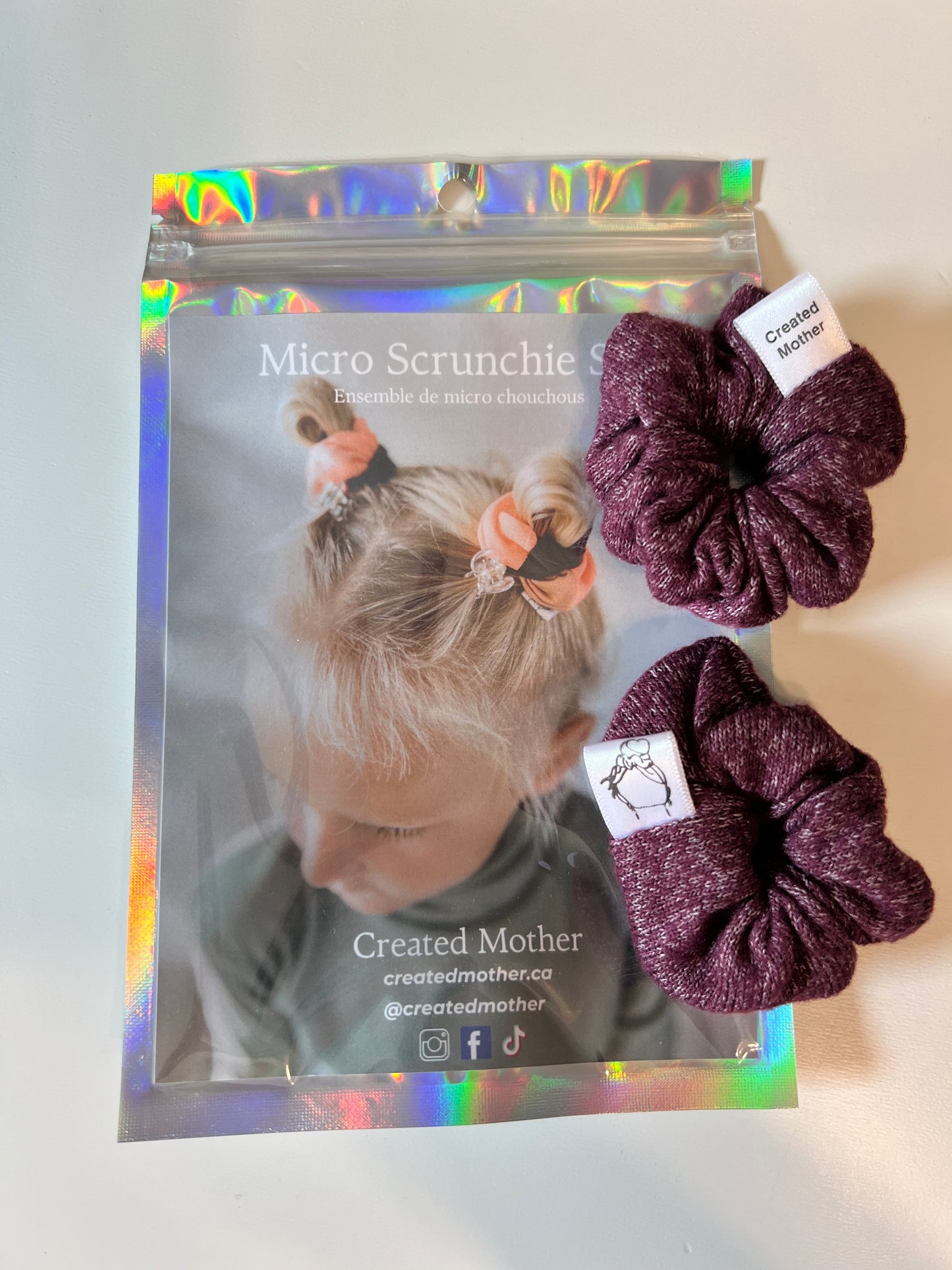 Plum hair micro scrunchies for everyday use for baby fine hair