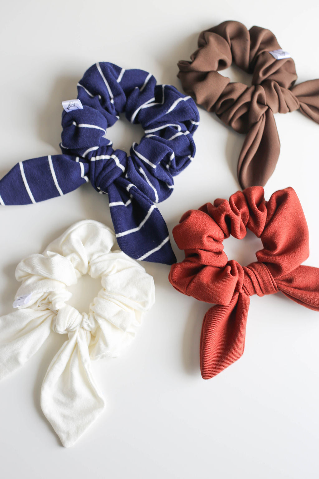 Assorted Bow Scrunchies handmade in Canada in beautiful fall tones