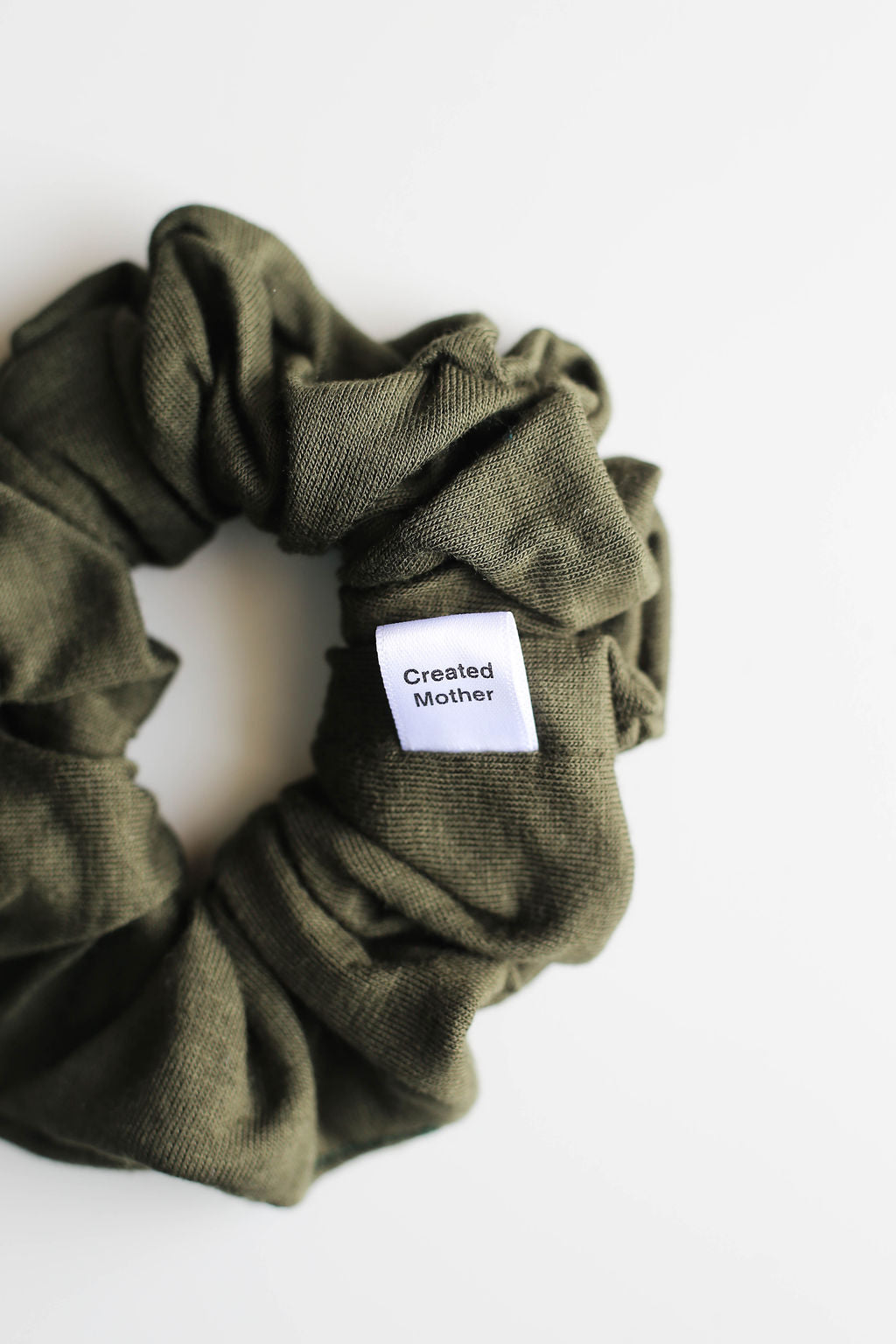Deep forest green jersey scrunchie handmade by Created Mother