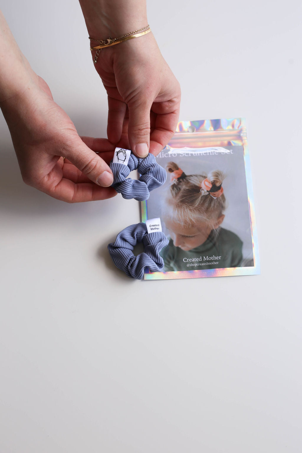 The perfect Periwinkle blue Micro scrunchies for baby fine hair