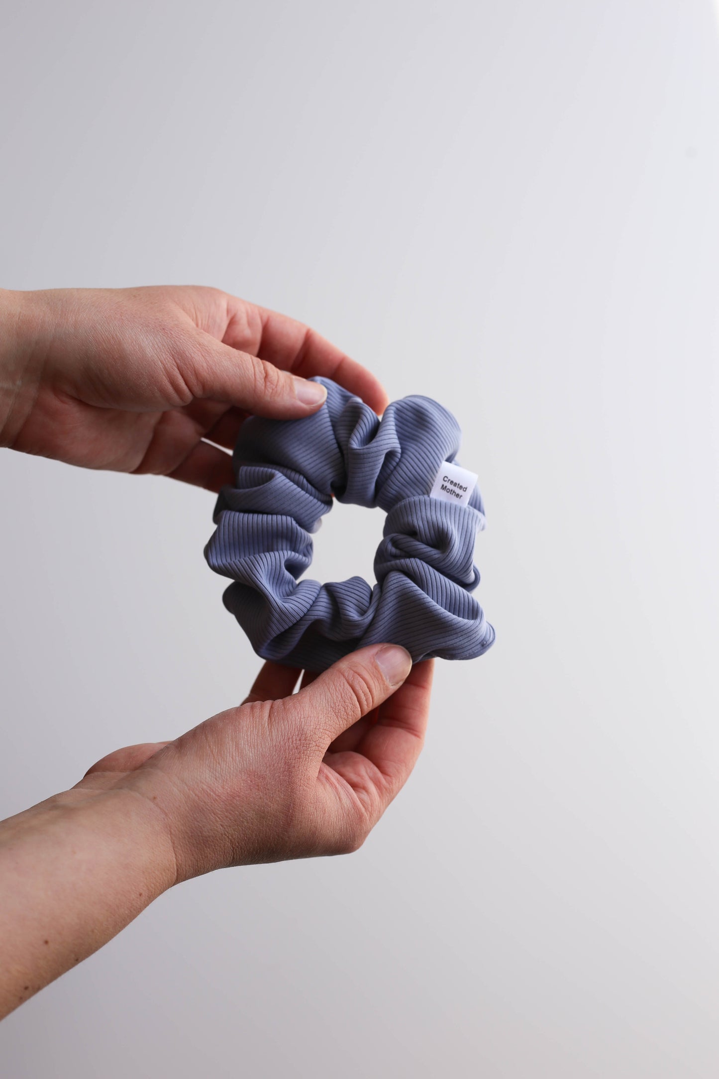 Periwinkle blue ribbed swim scrunchie made from quick-dry fabric