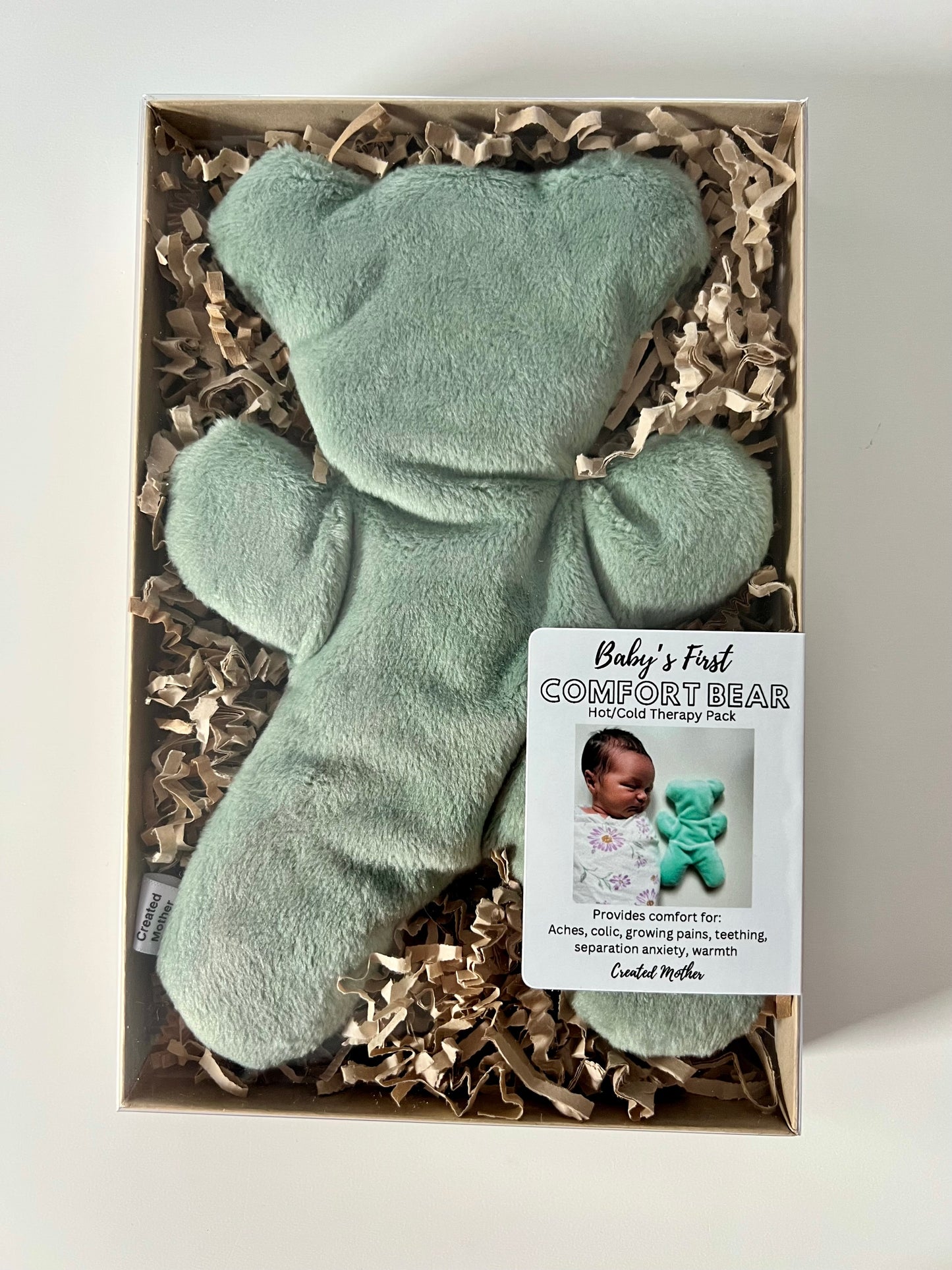 Baby’s First Comfort Bear perfect for baby showers, birthdays, or nurseries.