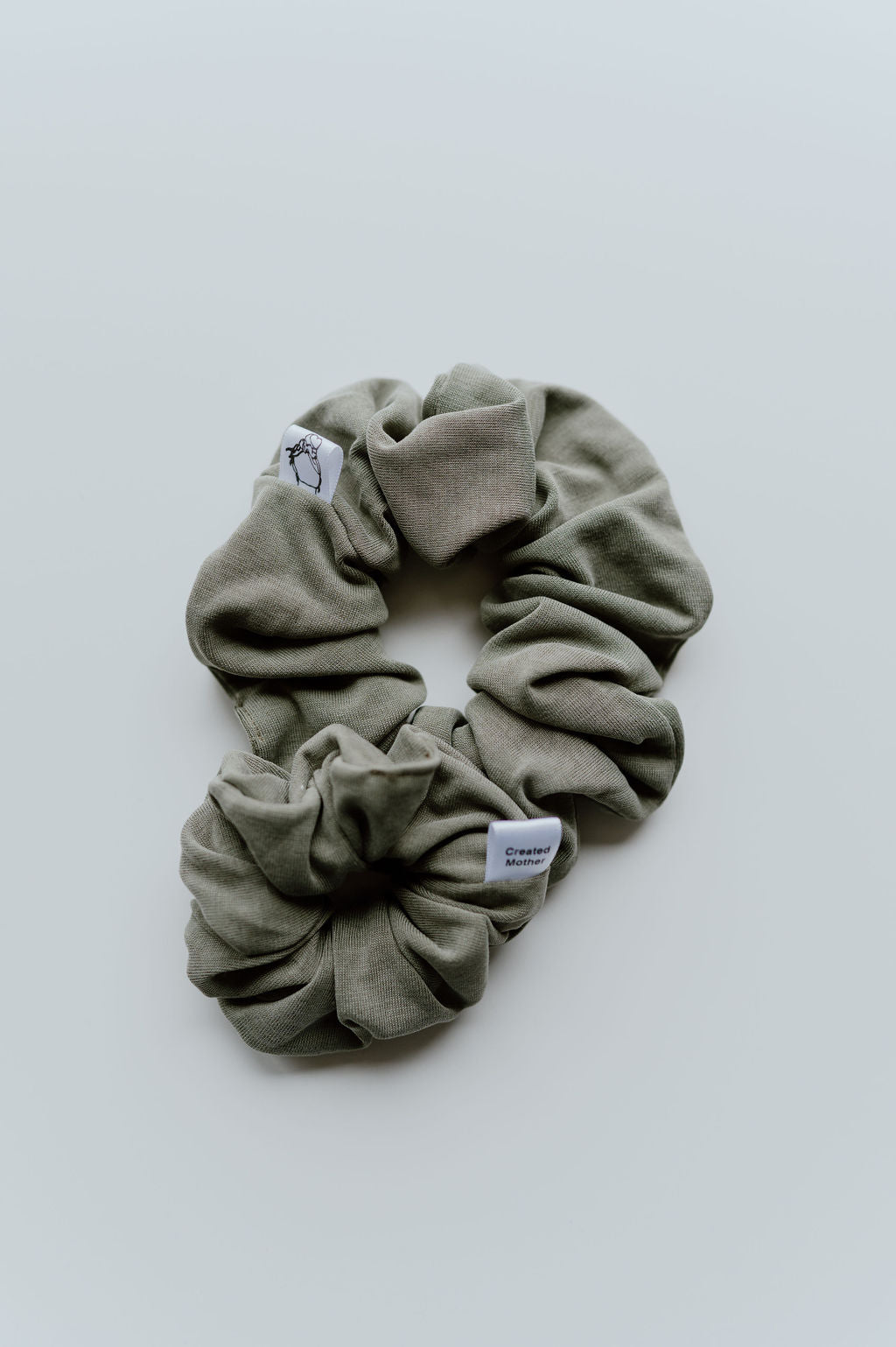 Earthy Neutral moss scrunchies handmade in Canada by created mother