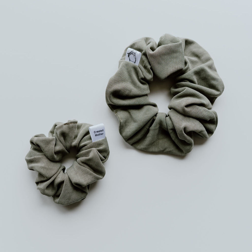 Moss Green Scrunchies in size large and mini by Created Mother