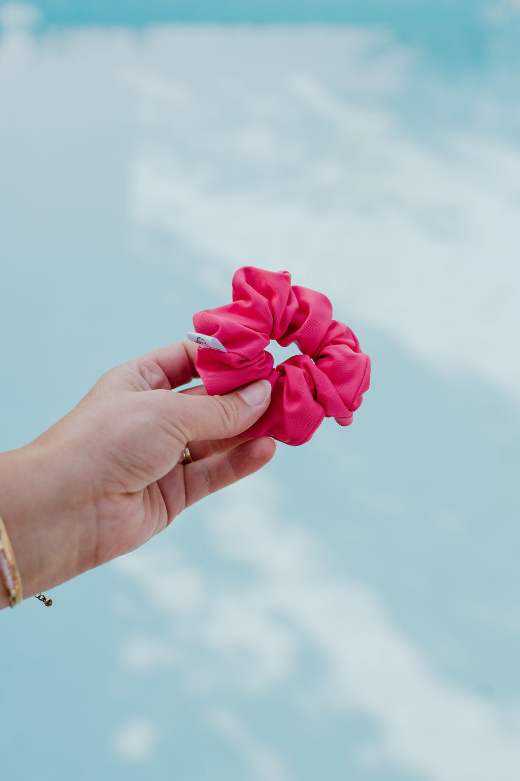 Cheerful pink scrunchie for summer adventures