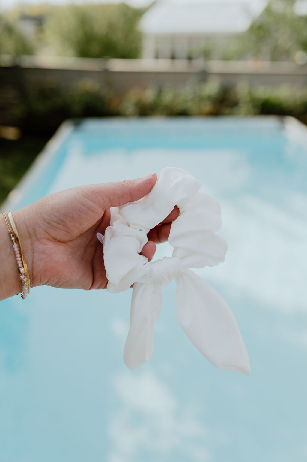Durable white swim scrunchie for active lifestyles
