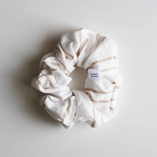 Light cream and taupe striped scrunchie