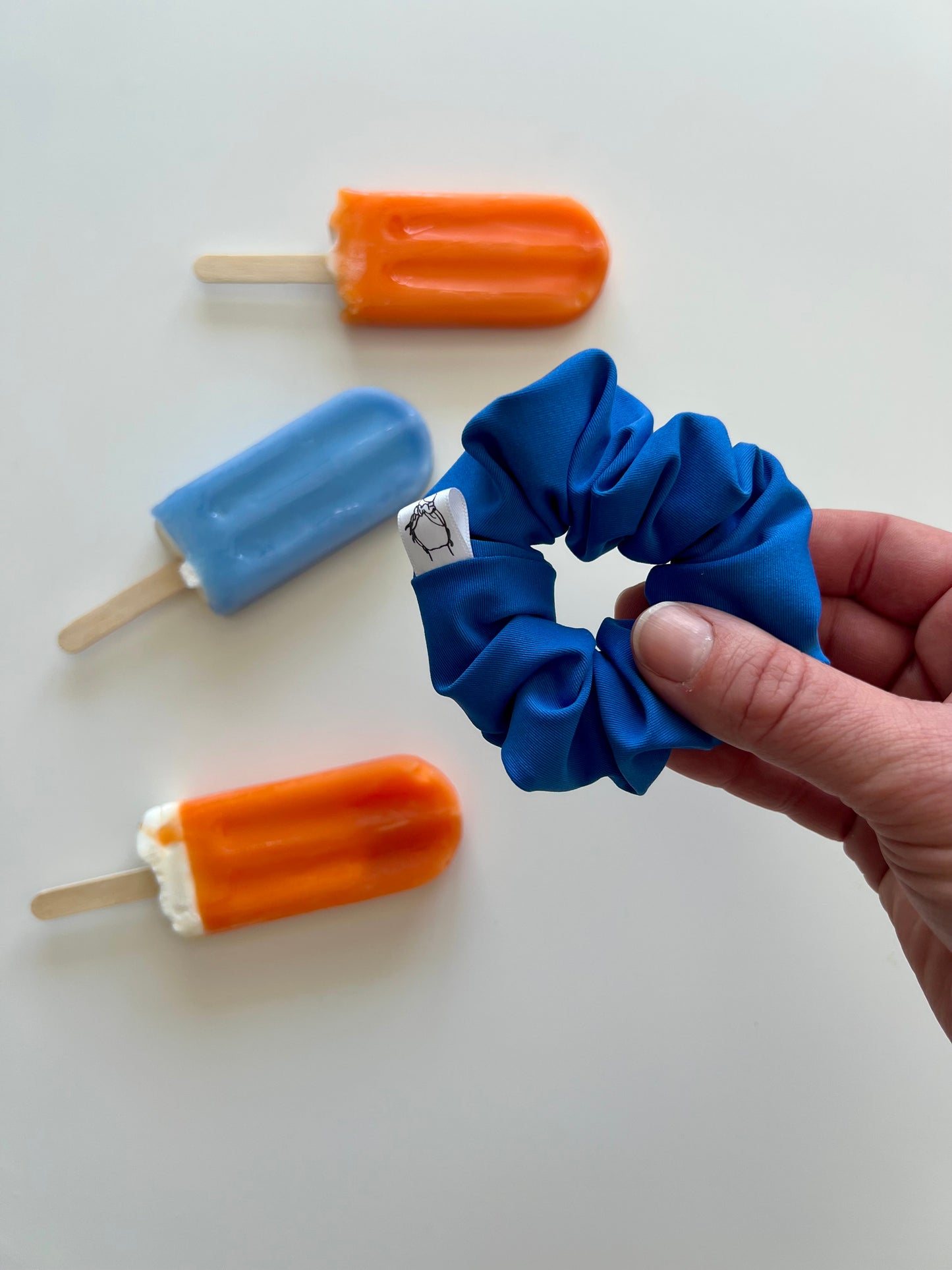 Blue sporty scrunchie for swimmers and athletes