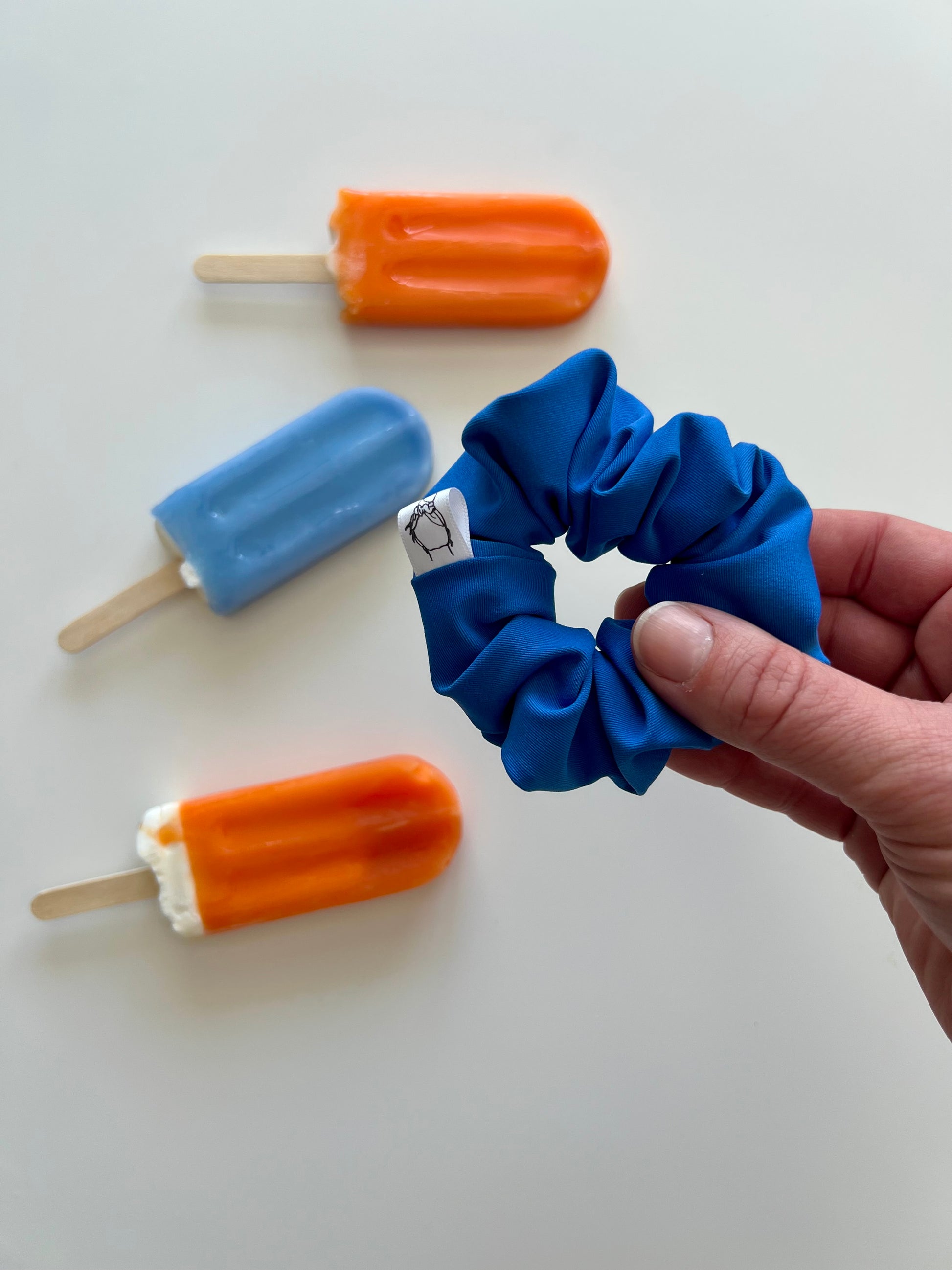 Blue sporty scrunchie for swimmers and athletes