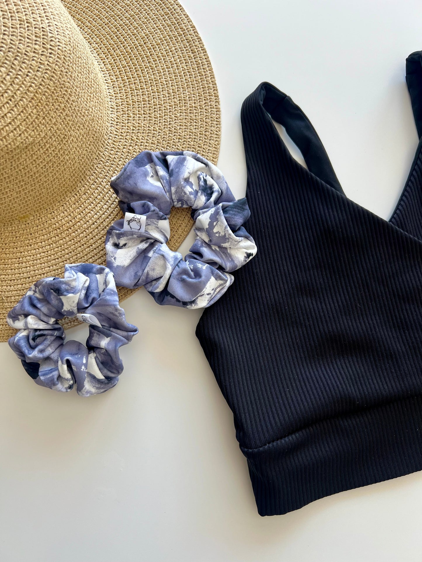 Artistic watercolour scrunchie for swimming and beach days