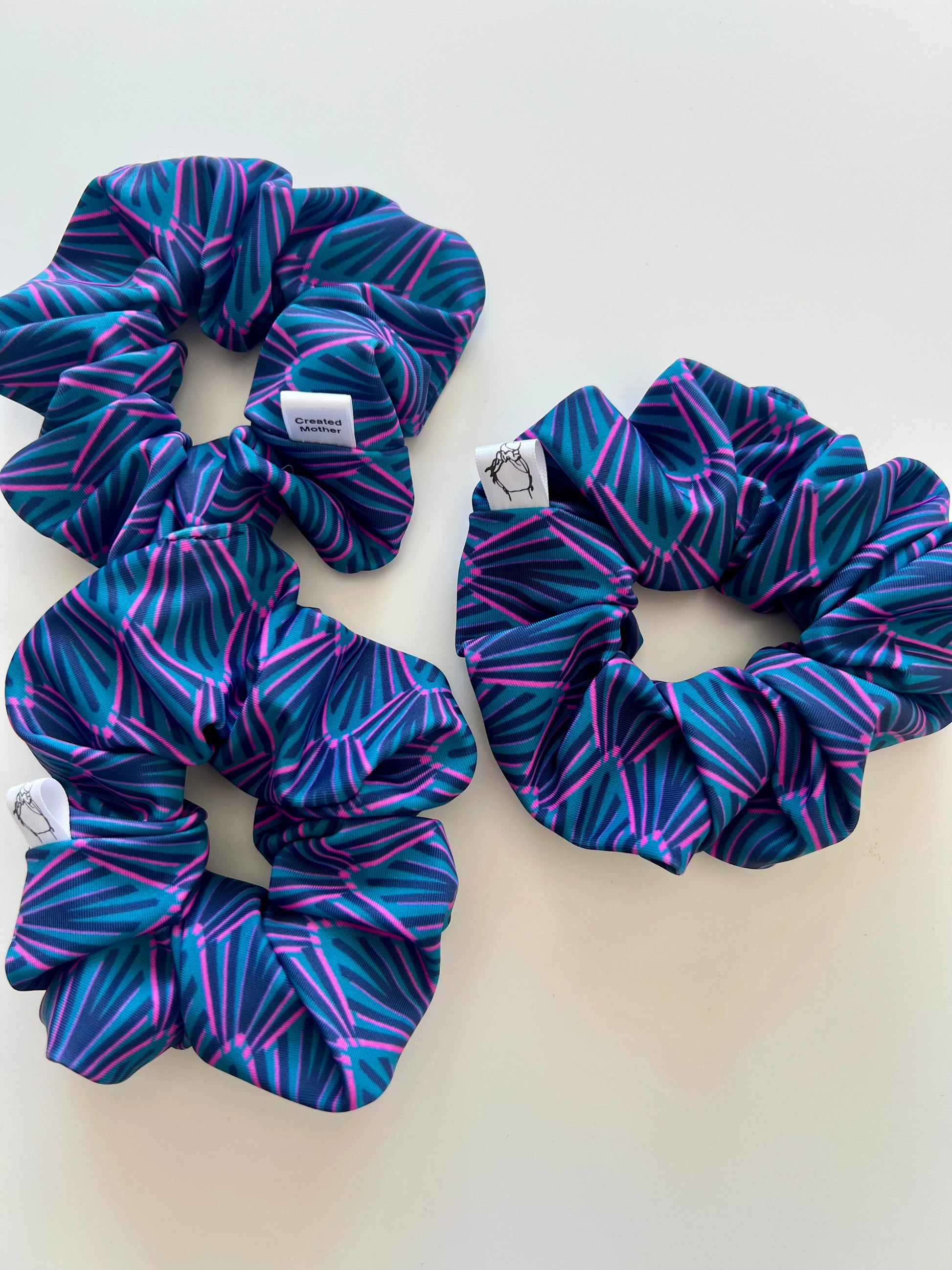 Colourful mermaid scrunchie made from swimsuit fabric