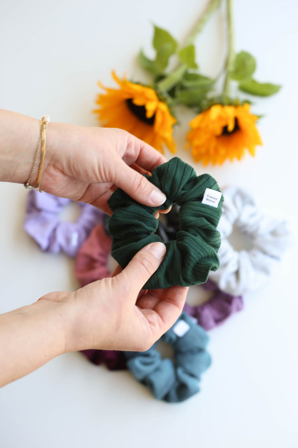 evergreen deep green scrunchie by created mother