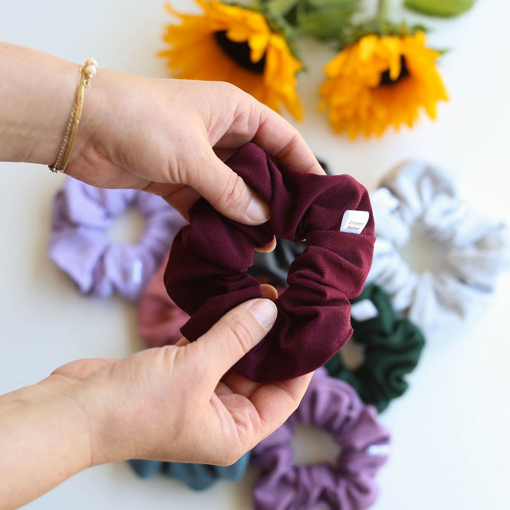 maroon scrunchie coziness fall collection by created mother