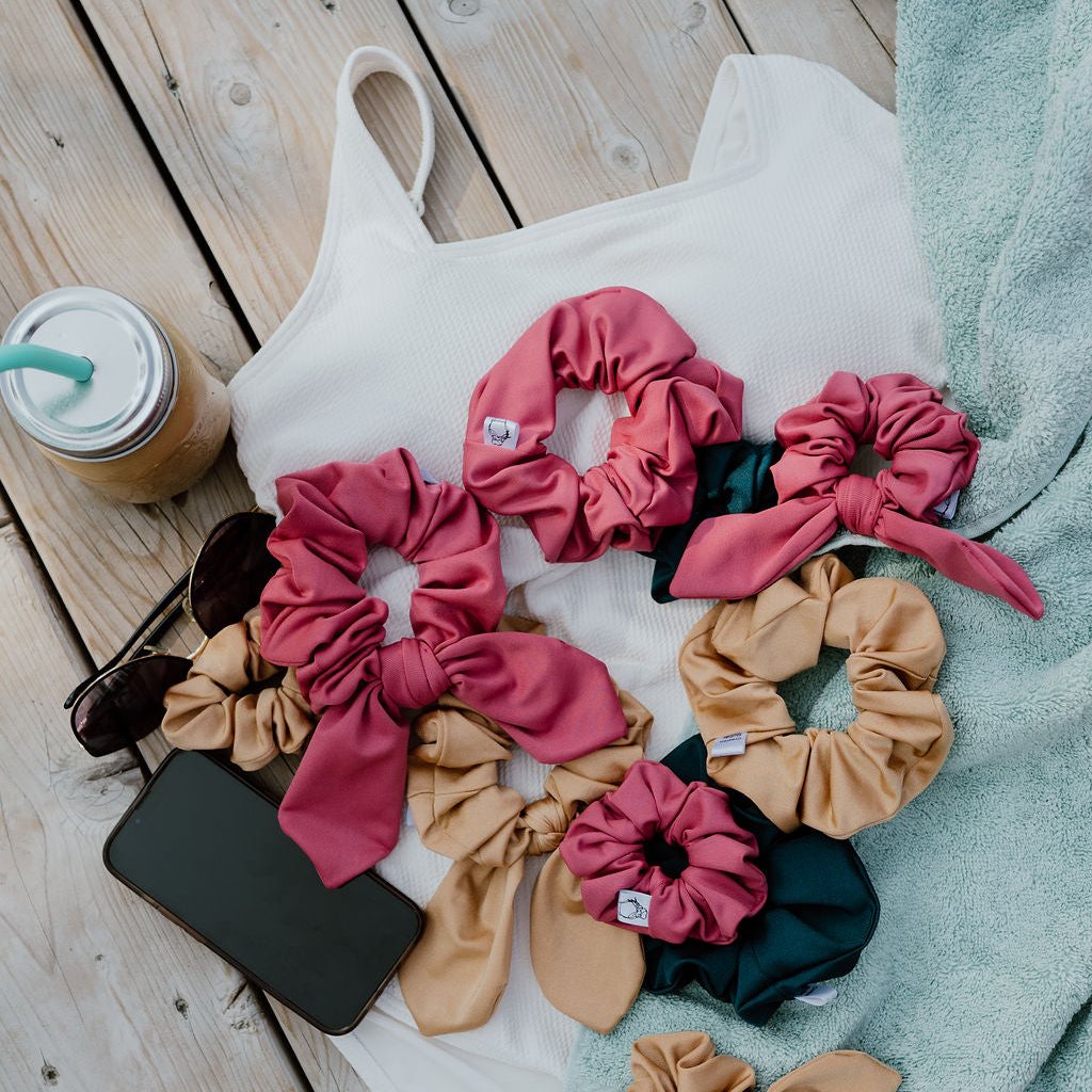 Swim scrunchies made to repel water and be quick to dry by Created Mother! 