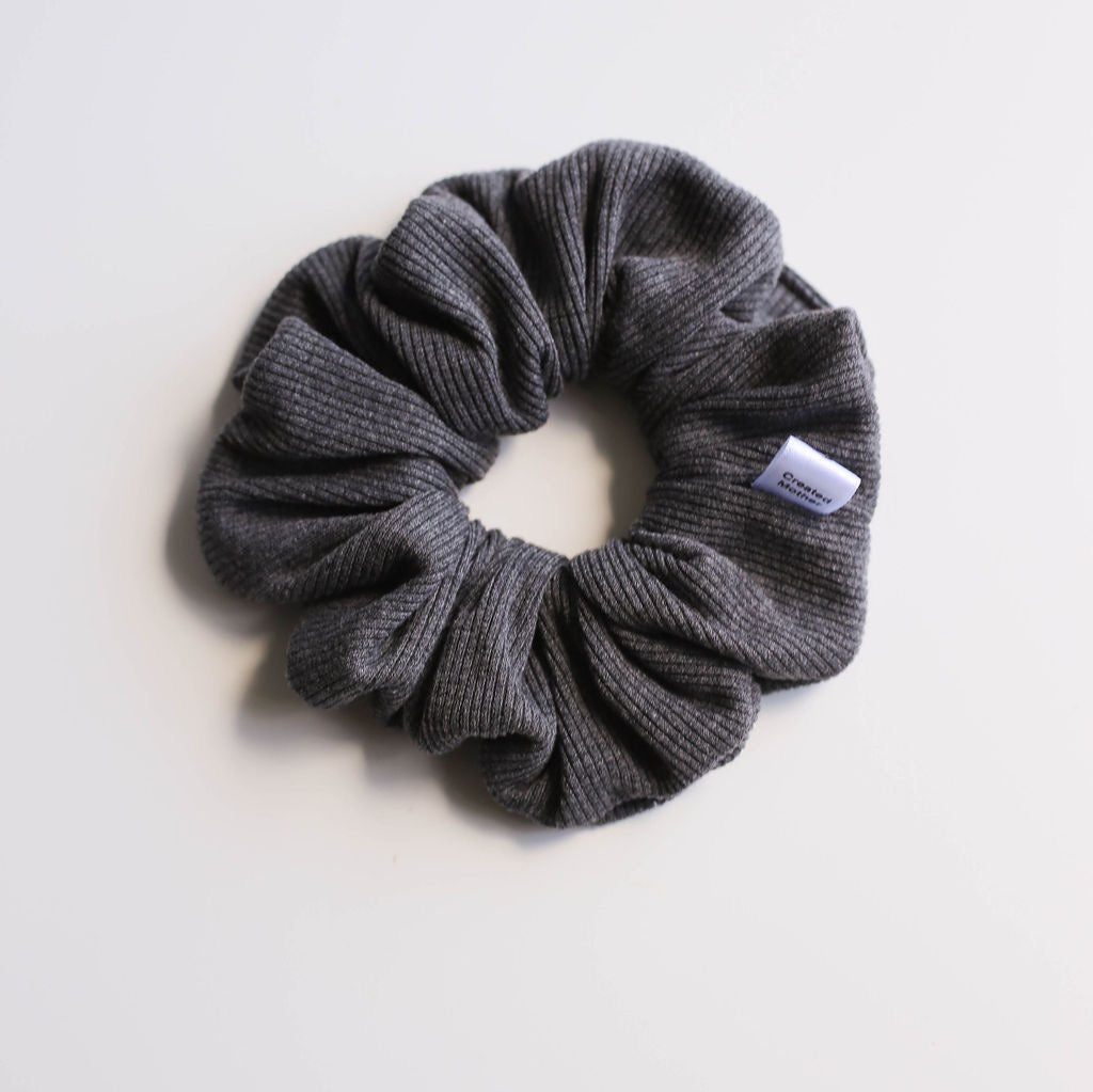 Deep grey ribbed scrunchies for holiday gifting by created mother