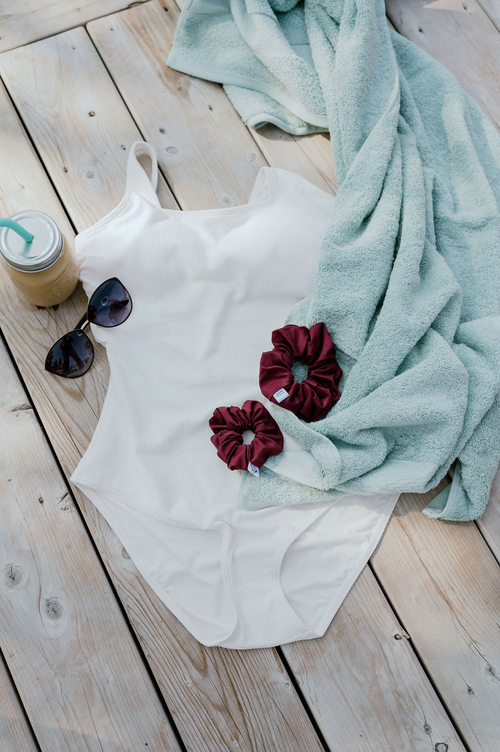 Deep wine scrunchie drying fast after water exposure