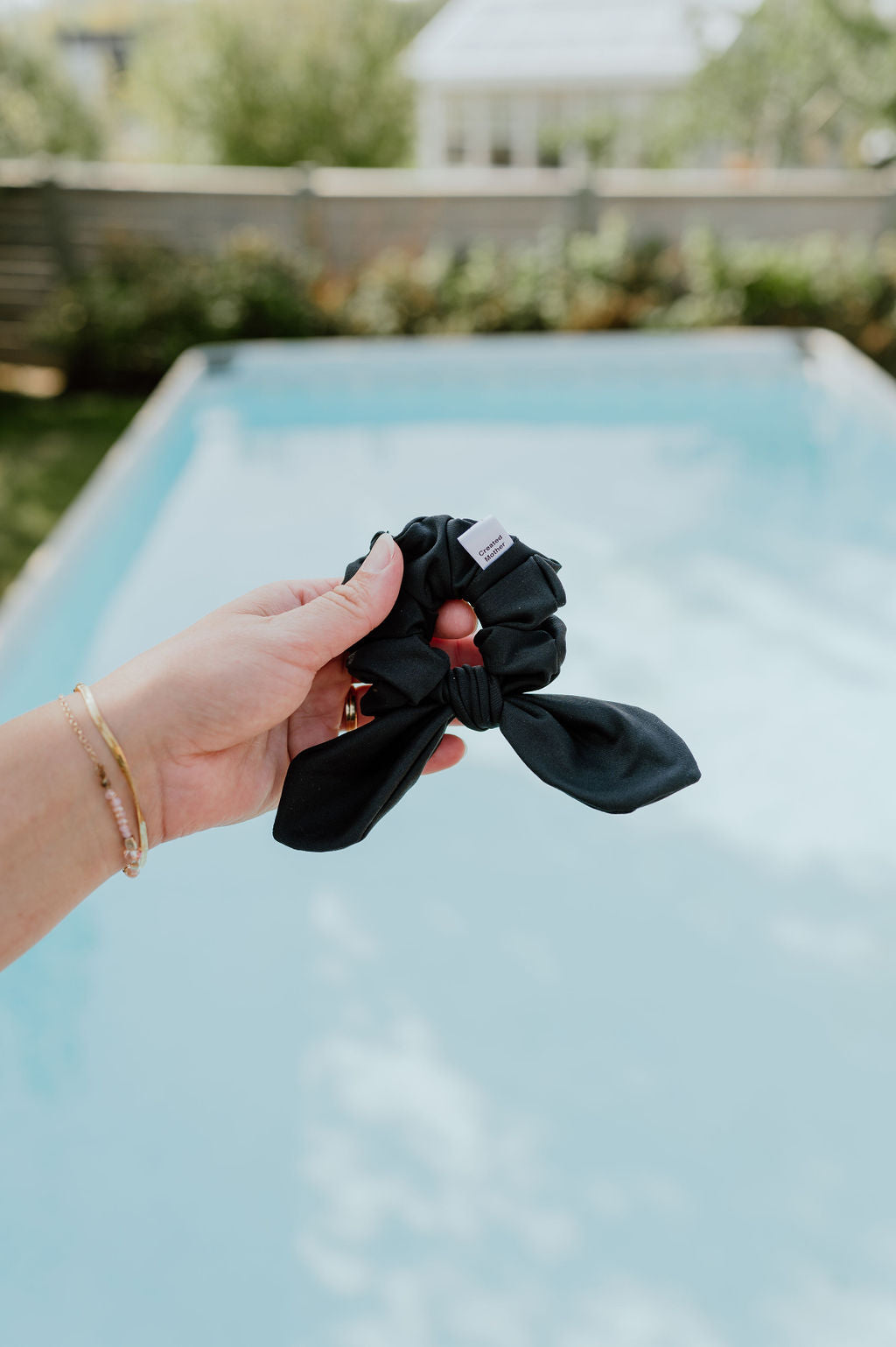 mini bow SWIM scrunchies perfect for kids to use at the beach