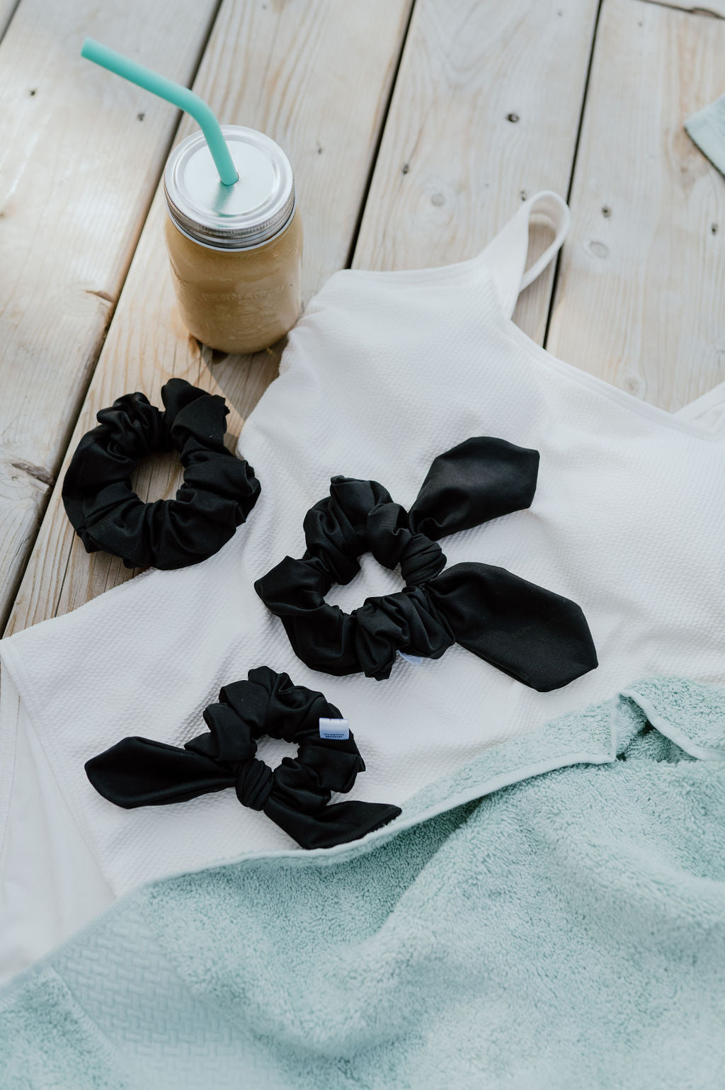 Black Swim scrunchies made in Canada by Created Mother
