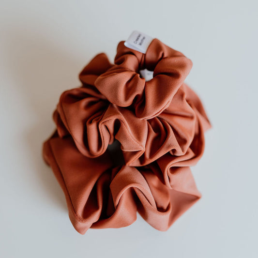 Burnt Orange SWIM Scunchies made from swim suit material